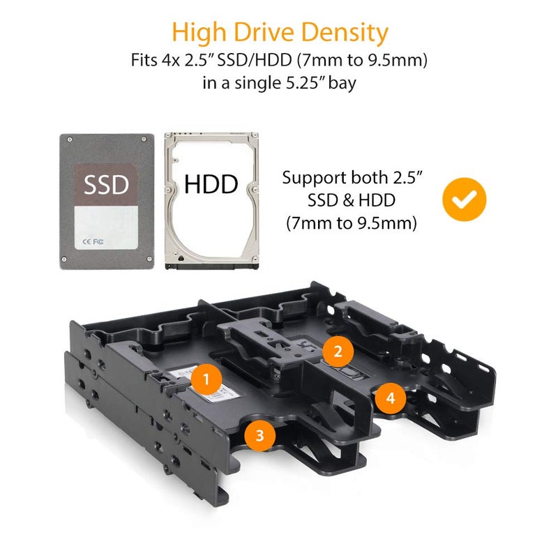 ICY DOCK 4 Bays Dual 2 x 2.5 inch Hard Drive SSD Mounting Bracket Adapter for External 5.25â€ Bay | Flex-FIT Quattro MB344SP - Image 3